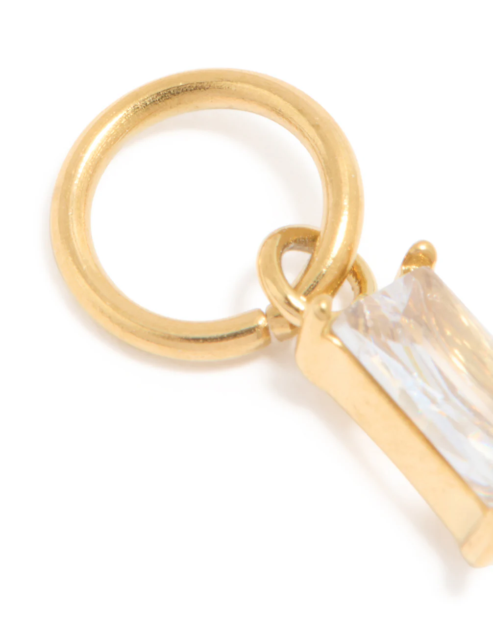Waterproof Gold Plated Stainless Steel Cubic Zirconia Baguette Charm - Image 2
