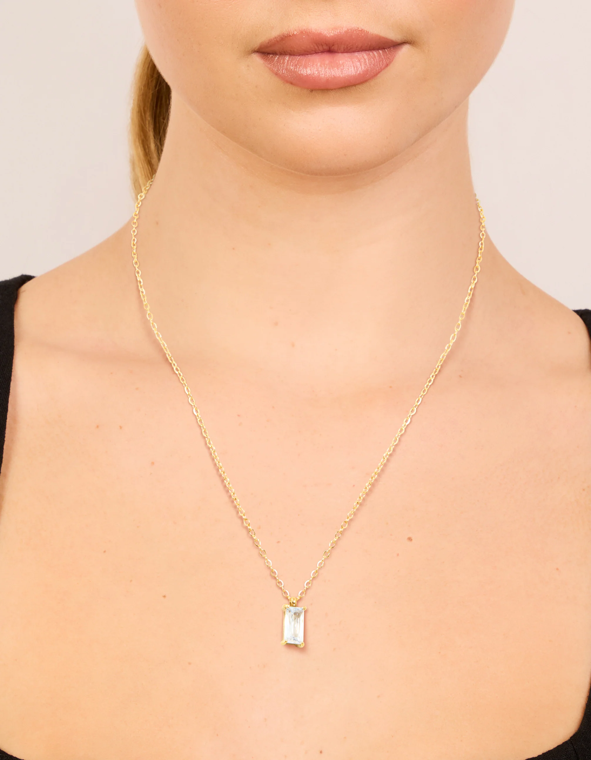 Waterproof Gold Plated Stainless Steel Cubic Zirconia Baguette Pendant Necklace - Image 2