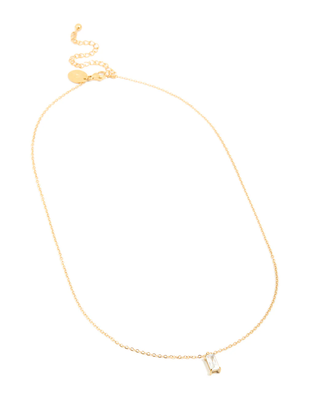 Waterproof Gold Plated Stainless Steel Cubic Zirconia Baguette Pendant Necklace - Image 4