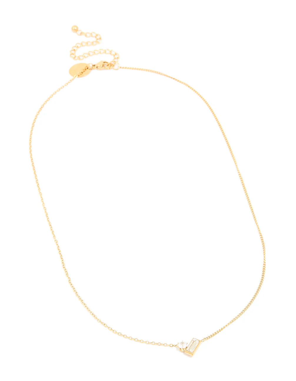 Waterproof Gold Plated Stainless Steel Cubic Zirconia Baguette & Round Pendant Necklace - Image 4