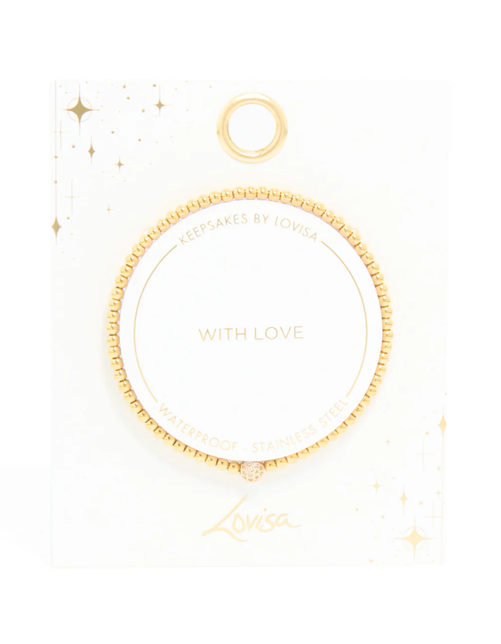 Waterproof Gold Plated Stainless Steel Cubic Zirconia Ball Tennis Stretch Bracelet - Image 3