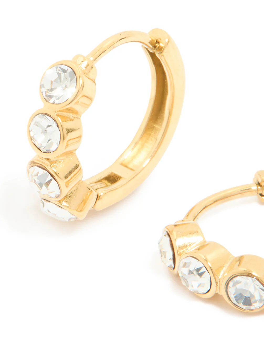 Waterproof Gold Plated Stainless Steel Cubic Zirconia Bezel Huggie Earrings - Image 2