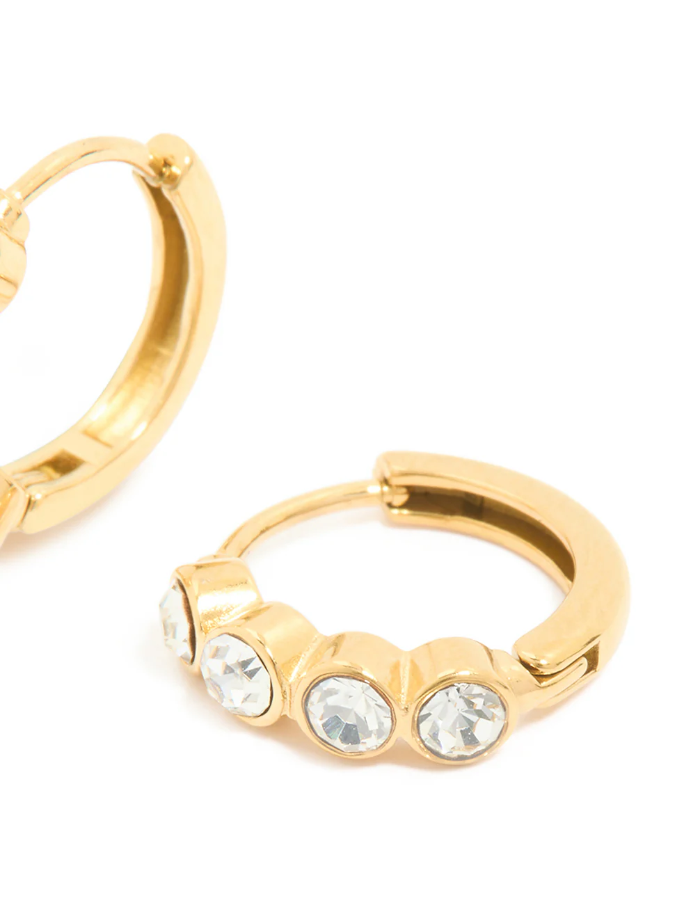 Waterproof Gold Plated Stainless Steel Cubic Zirconia Bezel Huggie Earrings - Image 3