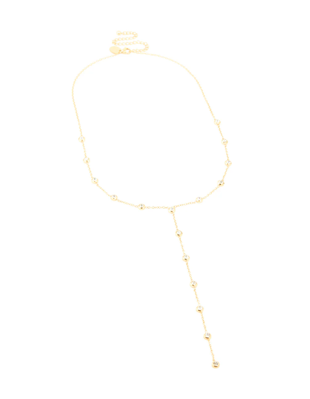 Waterproof Gold Plated Stainless Steel Cubic Zirconia Bezel Y-Necklace - Image 2