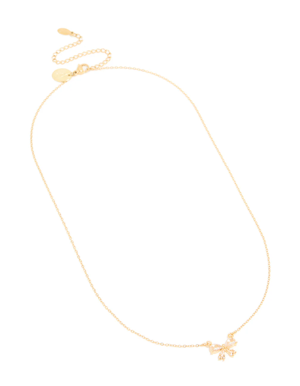 Waterproof Gold Plated Stainless Steel Cubic Zirconia Bow Pendant Necklace - Image 4
