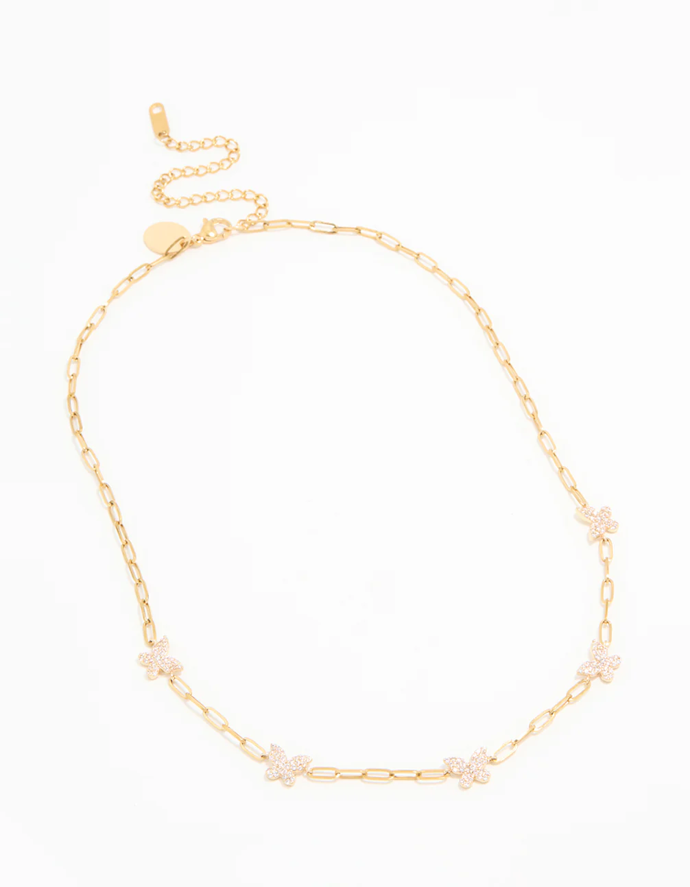 Waterproof Gold Plated Stainless Steel Cubic Zirconia Butterfly Chain Necklace - Image 2