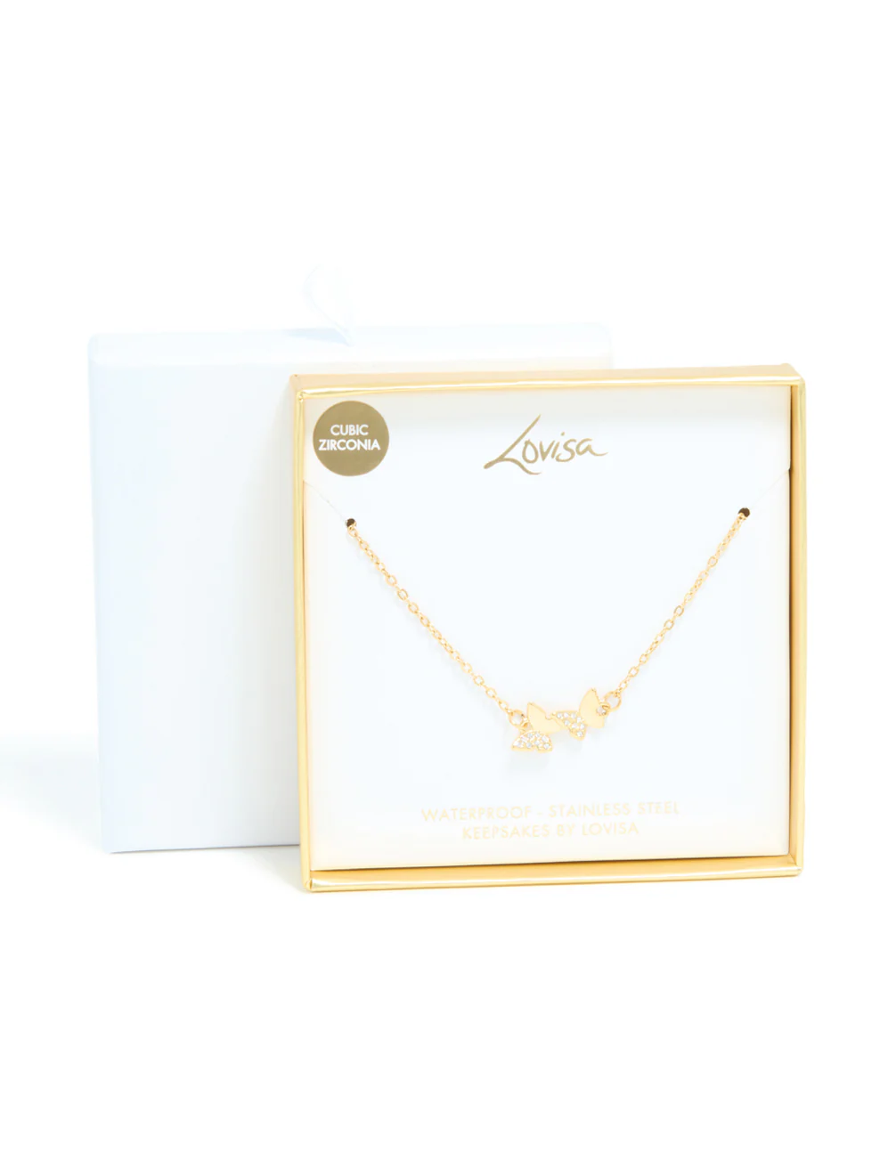 Waterproof Gold Plated Stainless Steel Cubic Zirconia Butterfly Necklace - Image 5