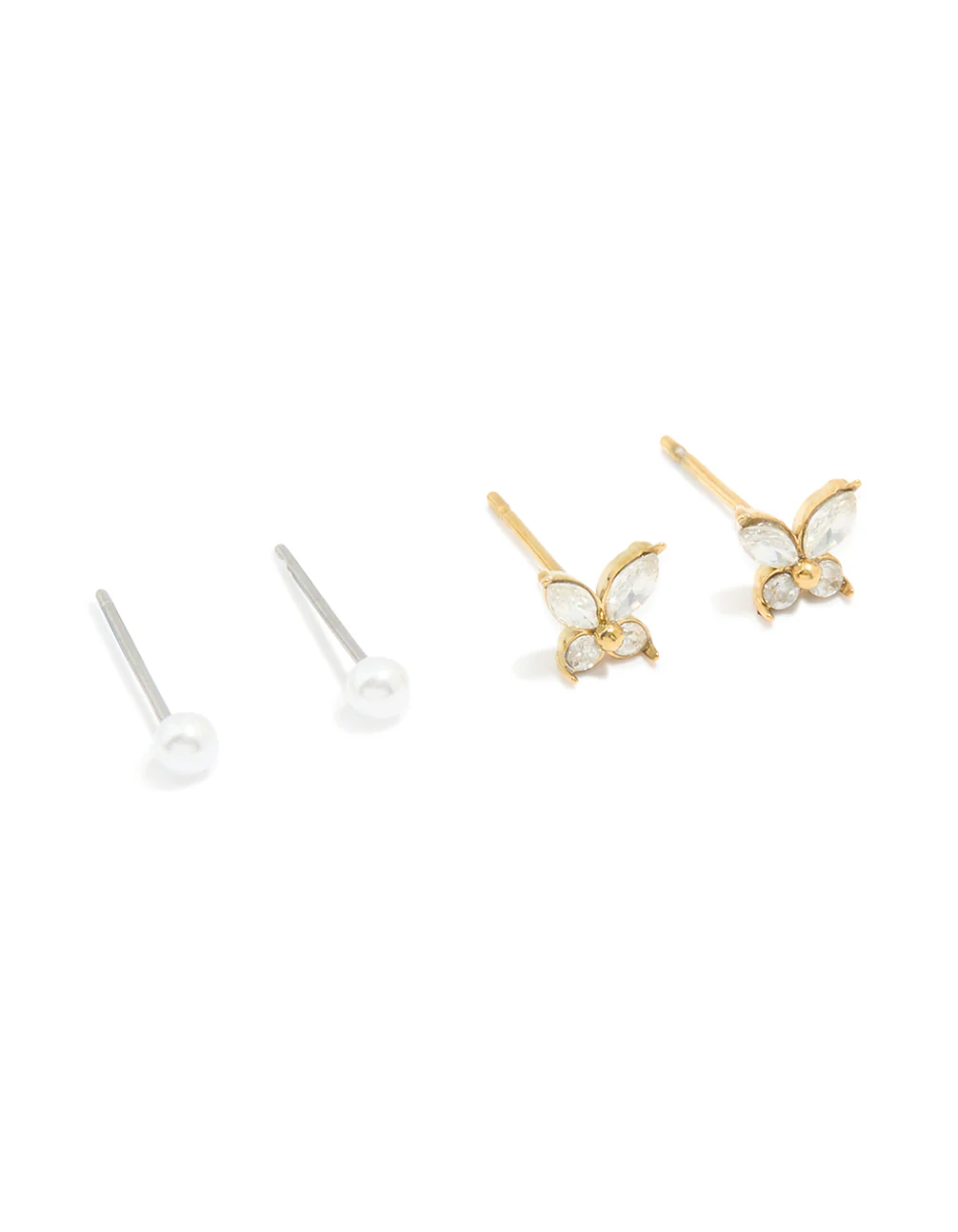 Waterproof Gold Plated Stainless Steel Cubic Zirconia Butterfly & Stud Earrings 4-Pack - Image 2
