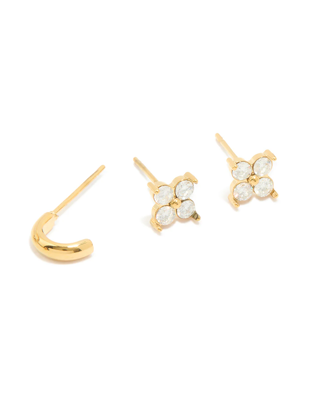 Waterproof Gold Plated Stainless Steel Cubic Zirconia Butterfly & Stud Earrings 4-Pack - Image 3