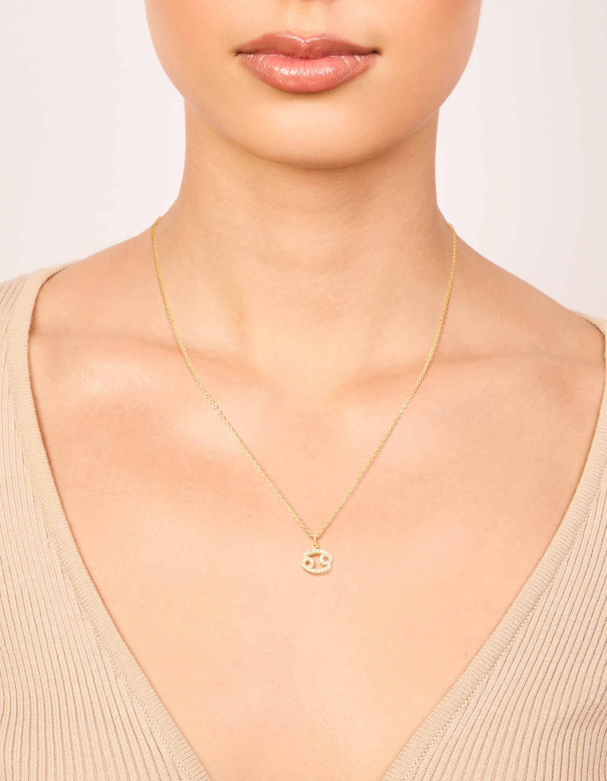 Waterproof Gold Plated Stainless Steel Cubic Zirconia Cancer Zodiac Sign Necklace - Image 2
