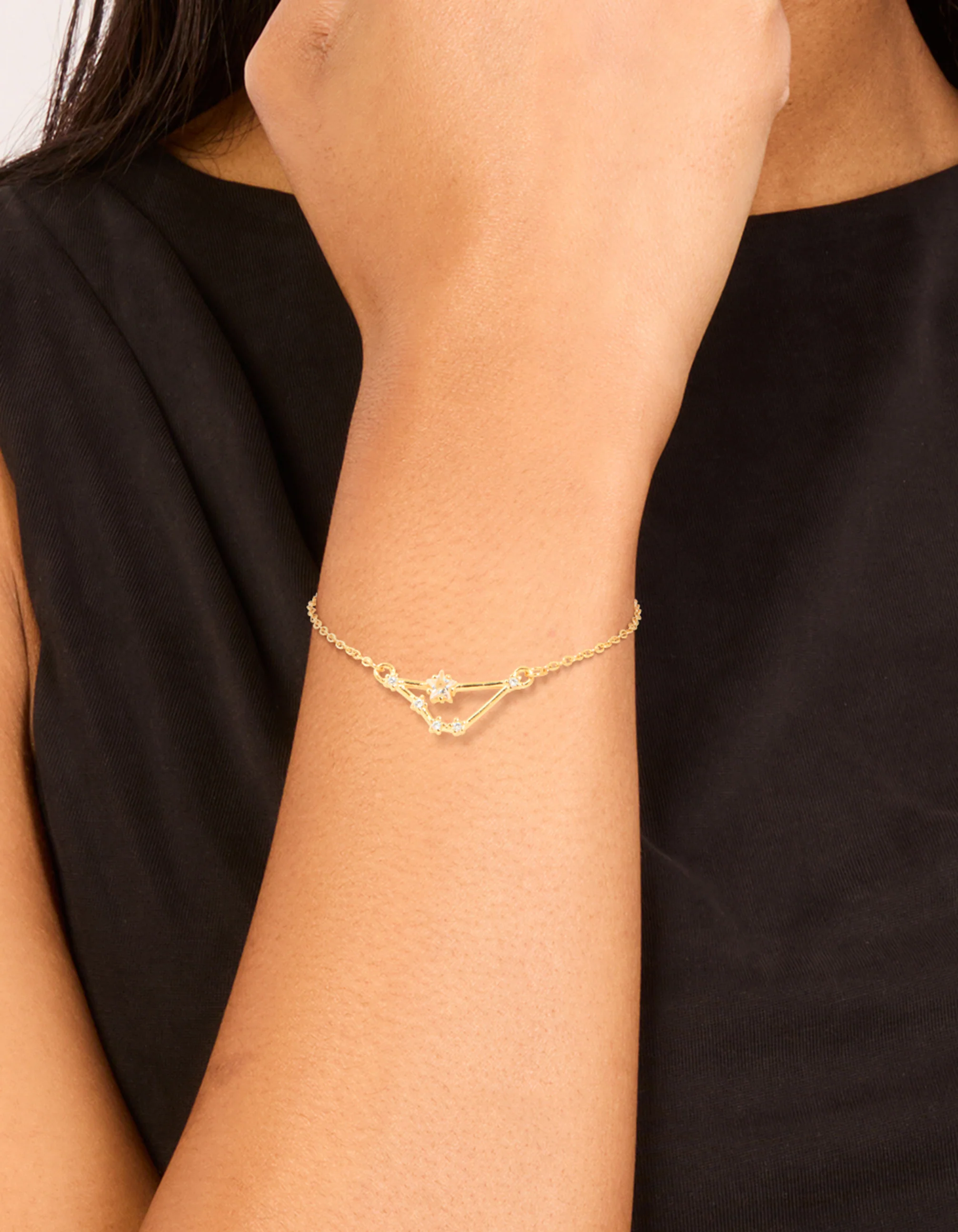 Waterproof Gold Plated Stainless Steel Cubic Zirconia Capricorn Zodiac Sign Bracelet - Image 2