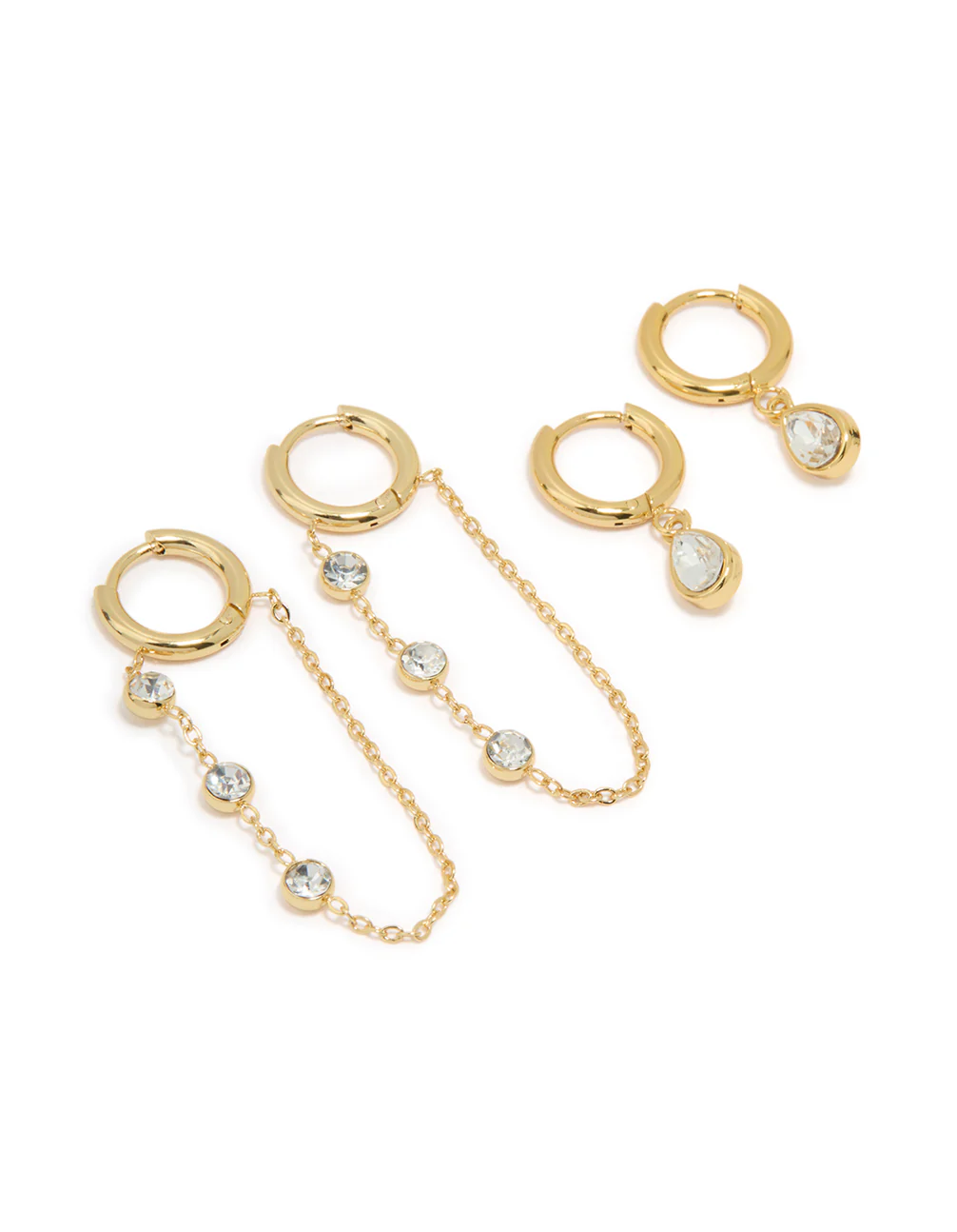 Waterproof Gold Plated Stainless Steel Cubic Zirconia Chain Droplet Earrings 2-Pack - Image 2