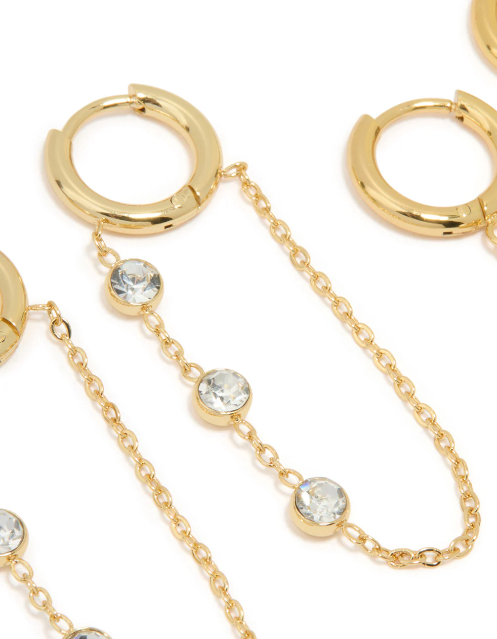 Waterproof Gold Plated Stainless Steel Cubic Zirconia Chain Droplet Earrings 2-Pack - Image 4