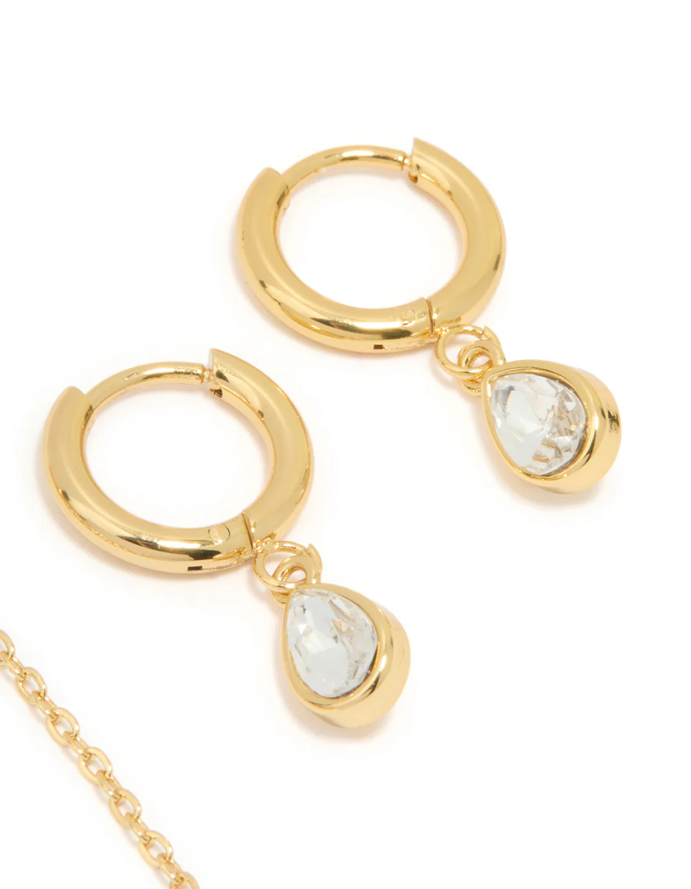 Waterproof Gold Plated Stainless Steel Cubic Zirconia Chain Droplet Earrings 2-Pack - Image 5