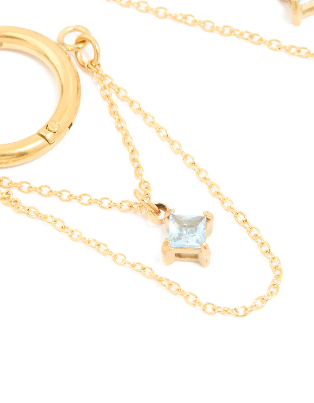 Waterproof Gold Plated Stainless Steel Cubic Zirconia Chain Droplet Huggie Earrings - Image 2