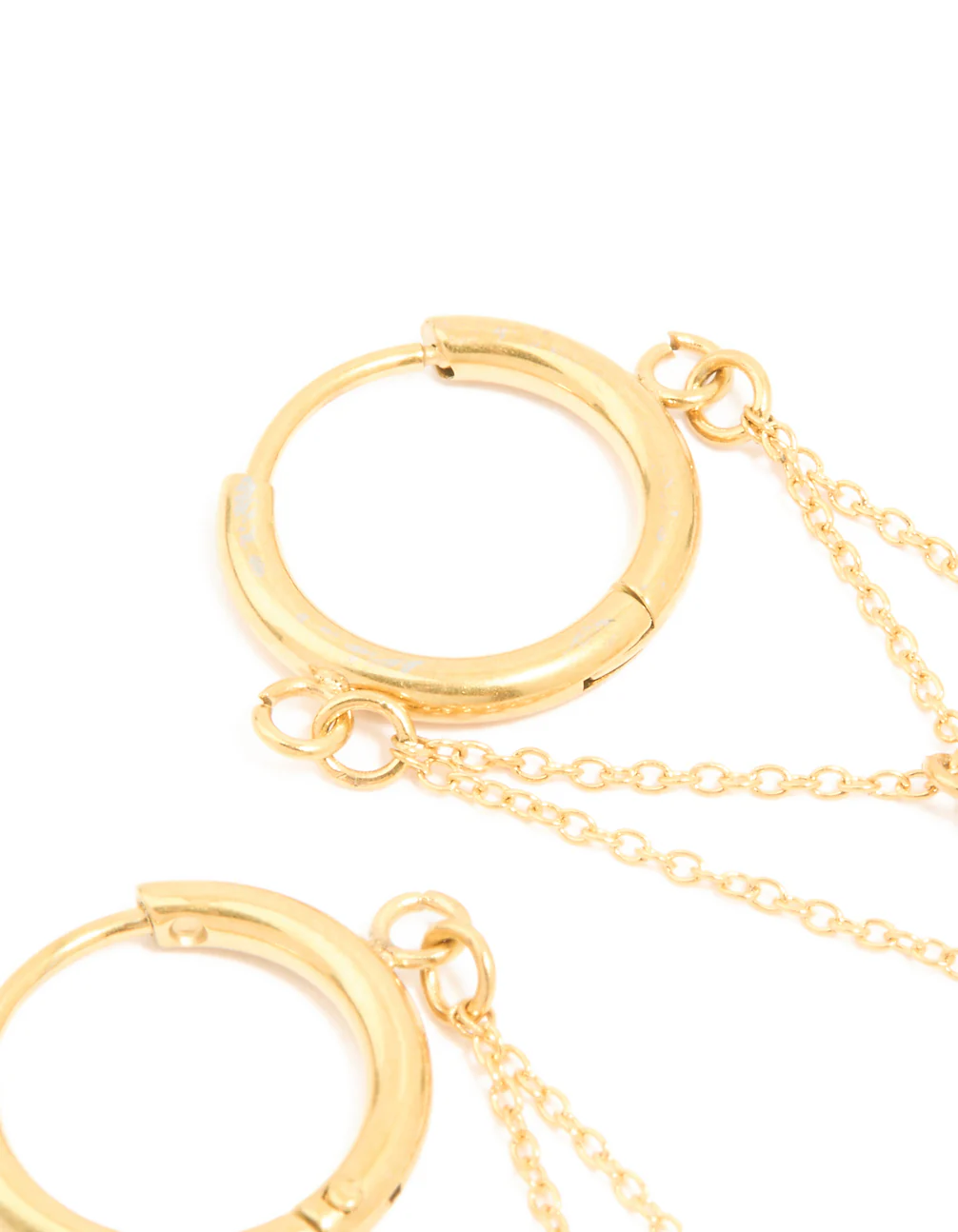 Waterproof Gold Plated Stainless Steel Cubic Zirconia Chain Droplet Huggie Earrings - Image 3