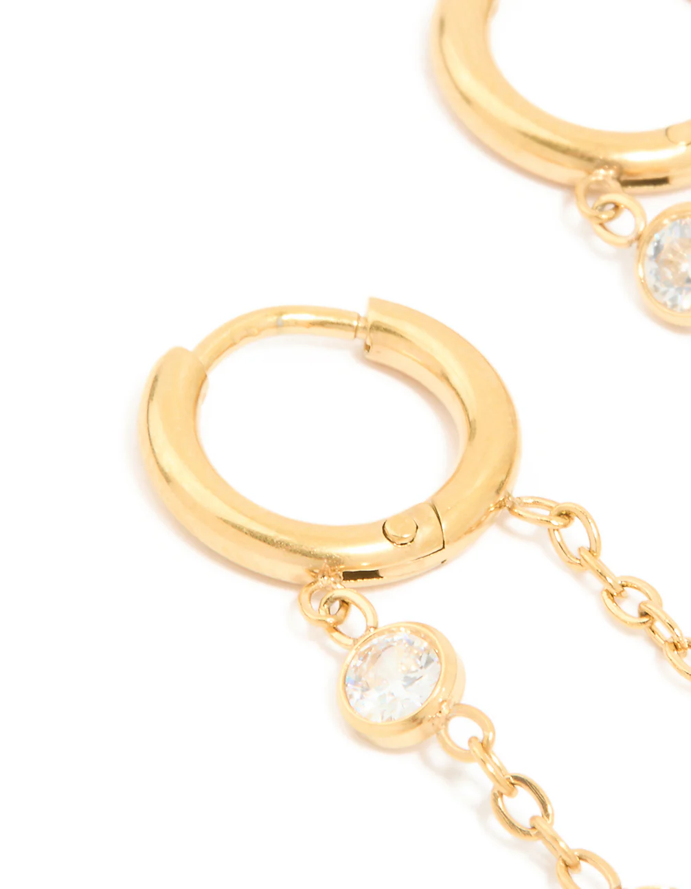 Waterproof Gold Plated Stainless Steel Cubic Zirconia Chain Huggie Drop Earrings - Image 4