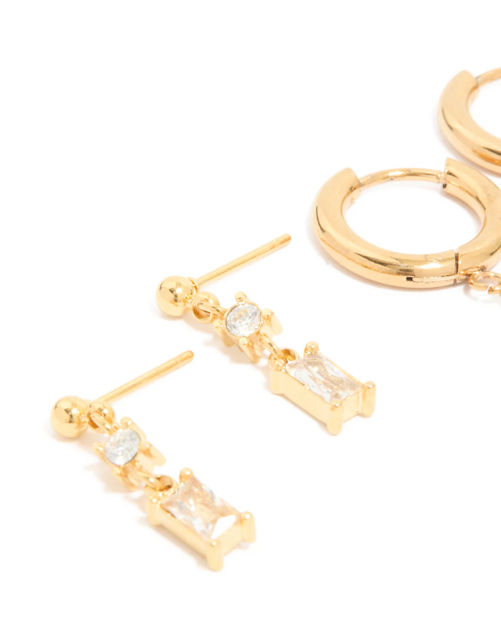 Waterproof Gold Plated Stainless Steel Cubic Zirconia Chain & Studs Ear Stacking Pack - Image 4