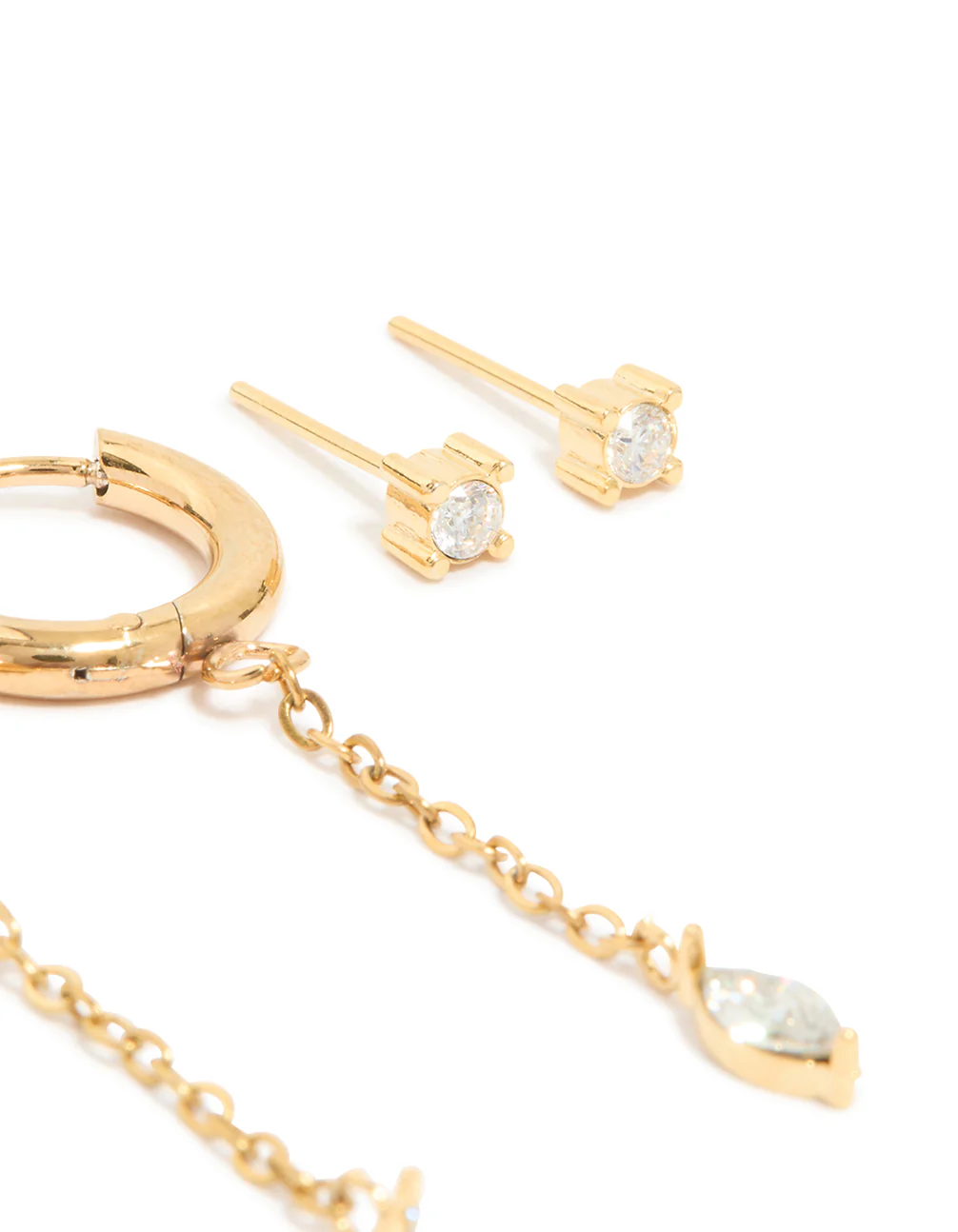 Waterproof Gold Plated Stainless Steel Cubic Zirconia Chain & Studs Ear Stacking Pack - Image 5