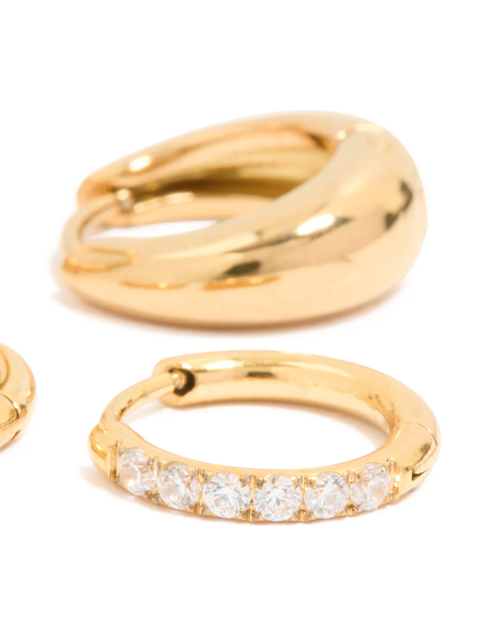 Waterproof Gold Plated Stainless Steel Cubic Zirconia & Chubby Huggie Earrings Set - Image 5