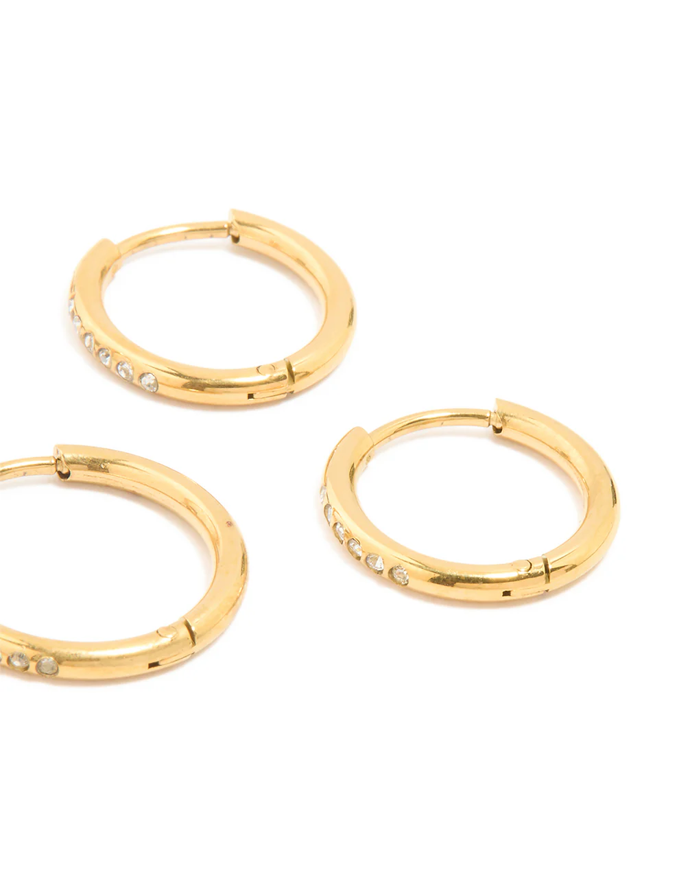Waterproof Gold Plated Stainless Steel Cubic Zirconia Clicker Hoops 3-Pack - Image 3