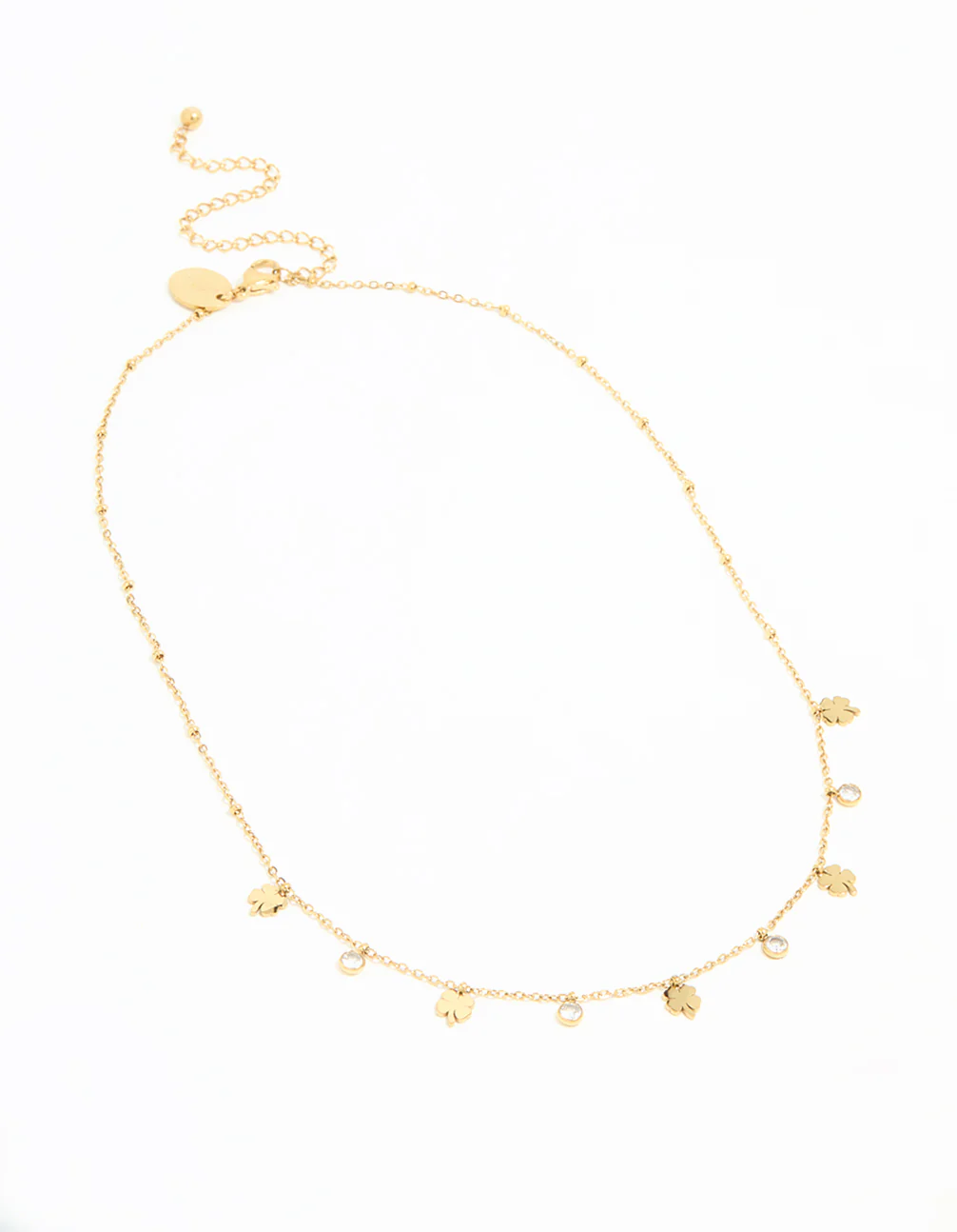 Waterproof Gold Plated Stainless Steel Cubic Zirconia Clover Pendant Necklace - Image 4