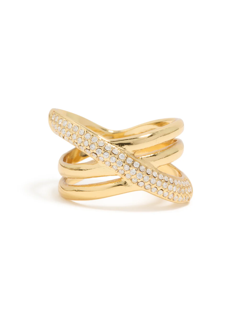 Waterproof Gold Plated Stainless Steel Cubic Zirconia Criss Cross Pave Ring - Image 3