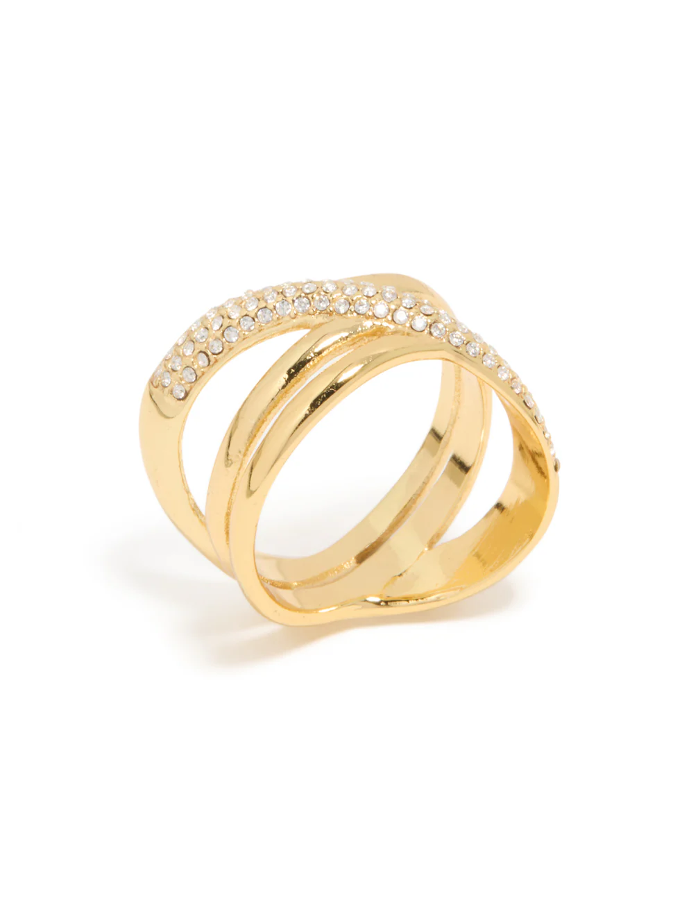 Waterproof Gold Plated Stainless Steel Cubic Zirconia Criss Cross Pave Ring - Image 4