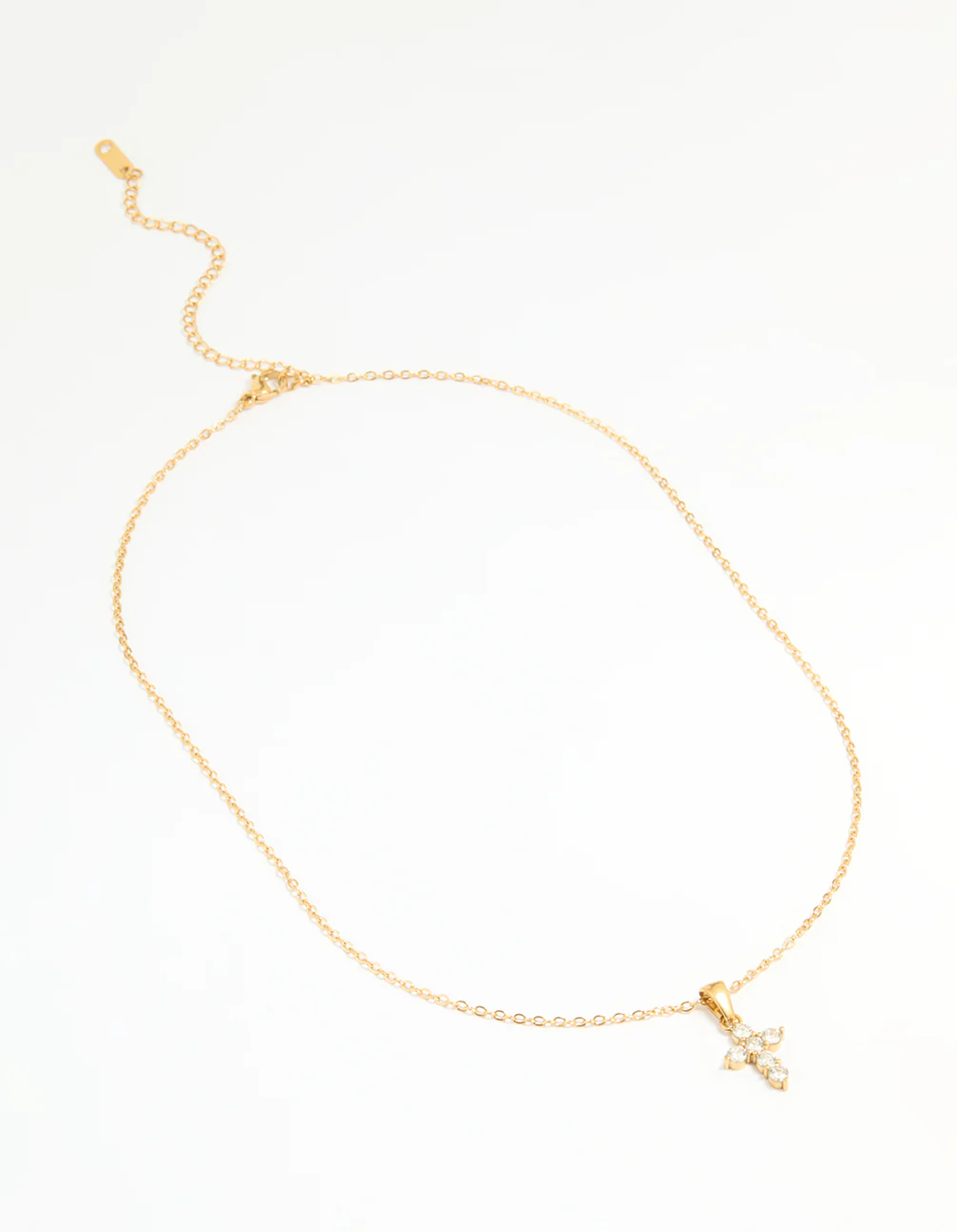Waterproof Gold Plated Stainless Steel Cubic Zirconia Cross Pendant Necklace - Image 2