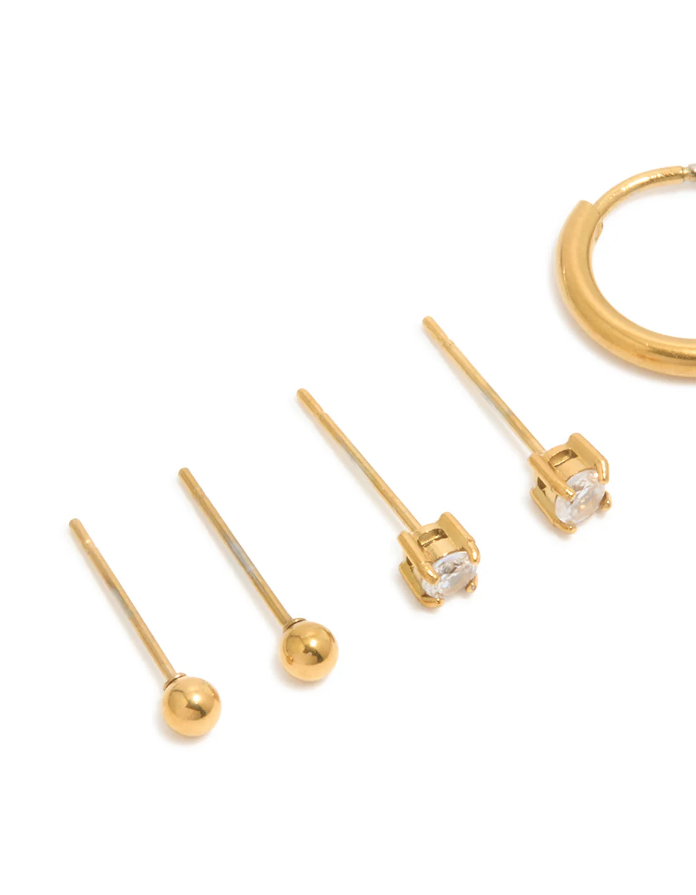Waterproof Gold Plated Stainless Steel Cubic Zirconia Cross Stacker Earrings 4-Pack - Image 2