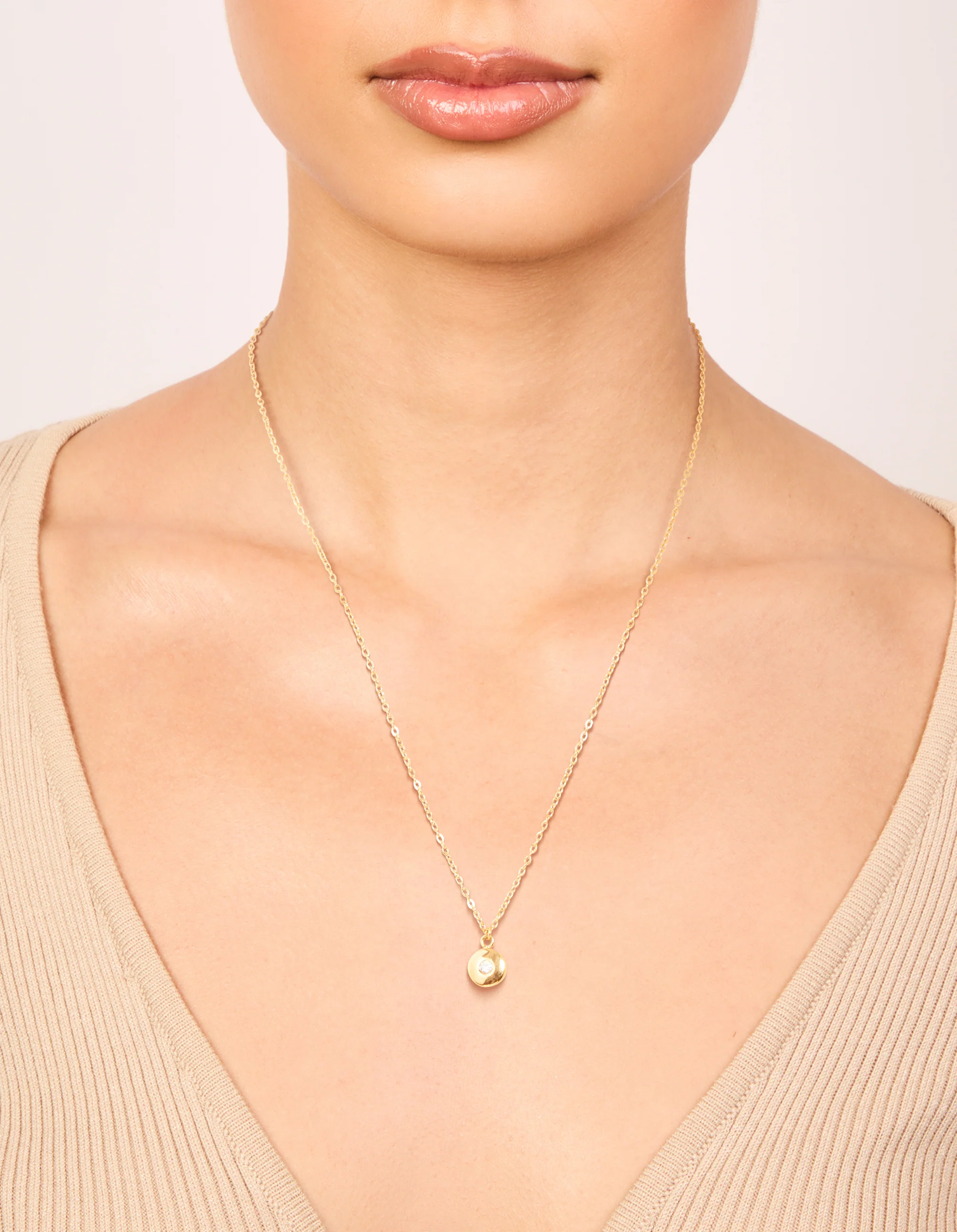 Waterproof Gold Plated Stainless Steel Cubic Zirconia Disc Pendant Necklace - Image 2