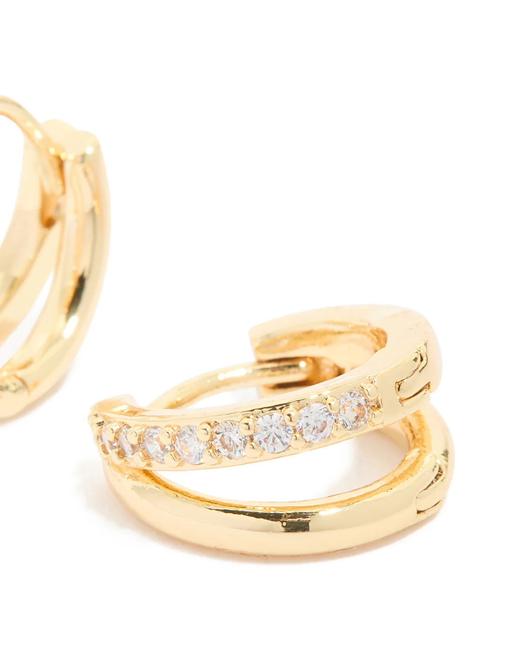 Waterproof Gold Plated Stainless Steel Cubic Zirconia & Double Row Huggie Earrings - Image 4
