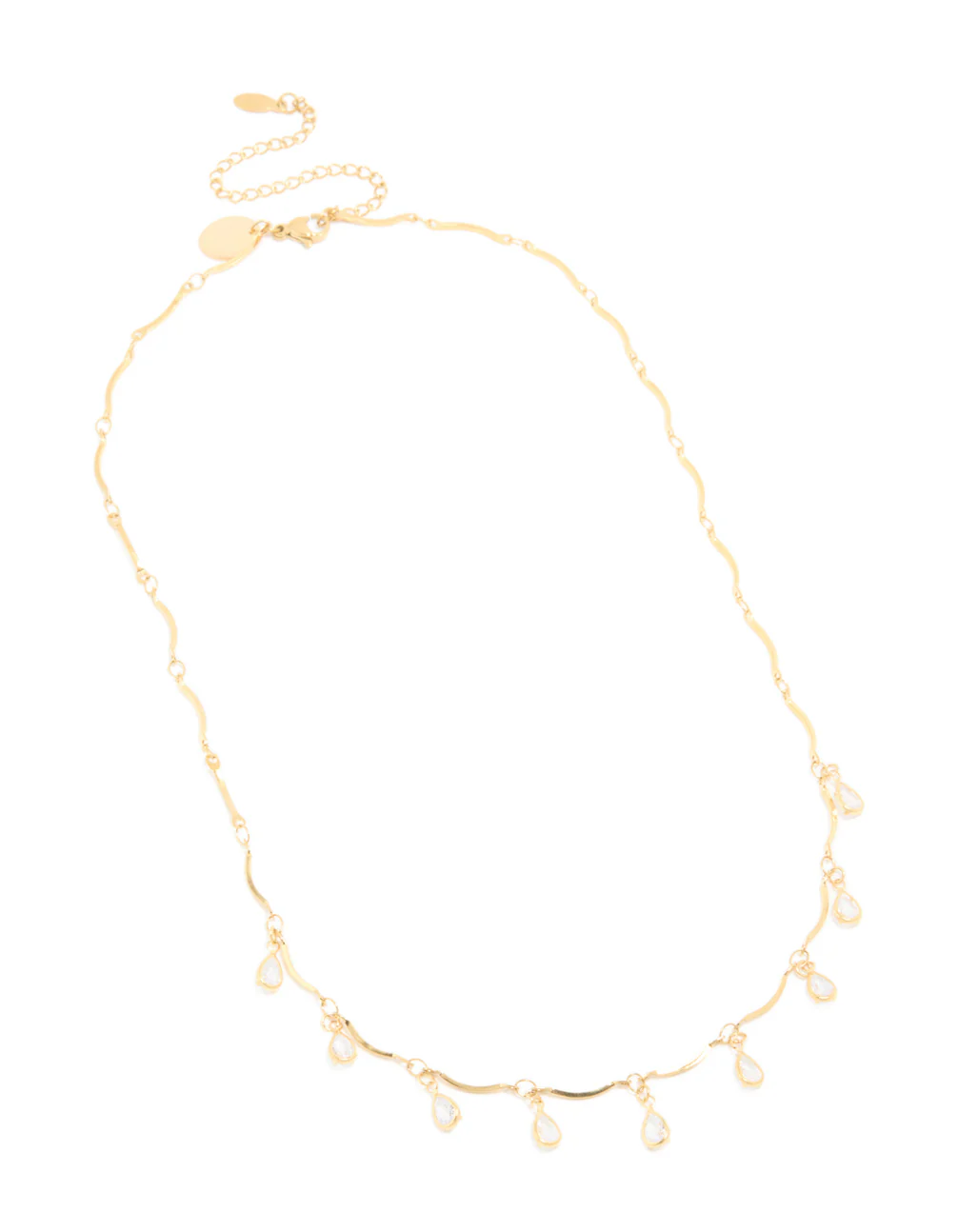 Waterproof Gold Plated Stainless Steel Cubic Zirconia Droplet Charms Necklace - Image 2