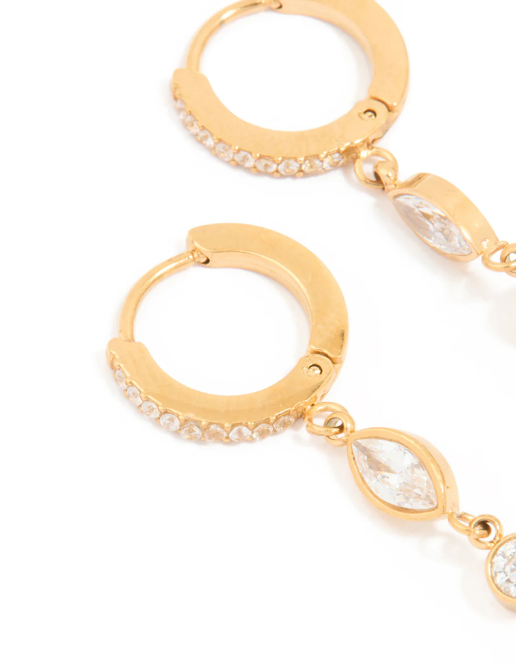 Waterproof Gold Plated Stainless Steel Cubic Zirconia Droplet Huggie Earrings - Image 2