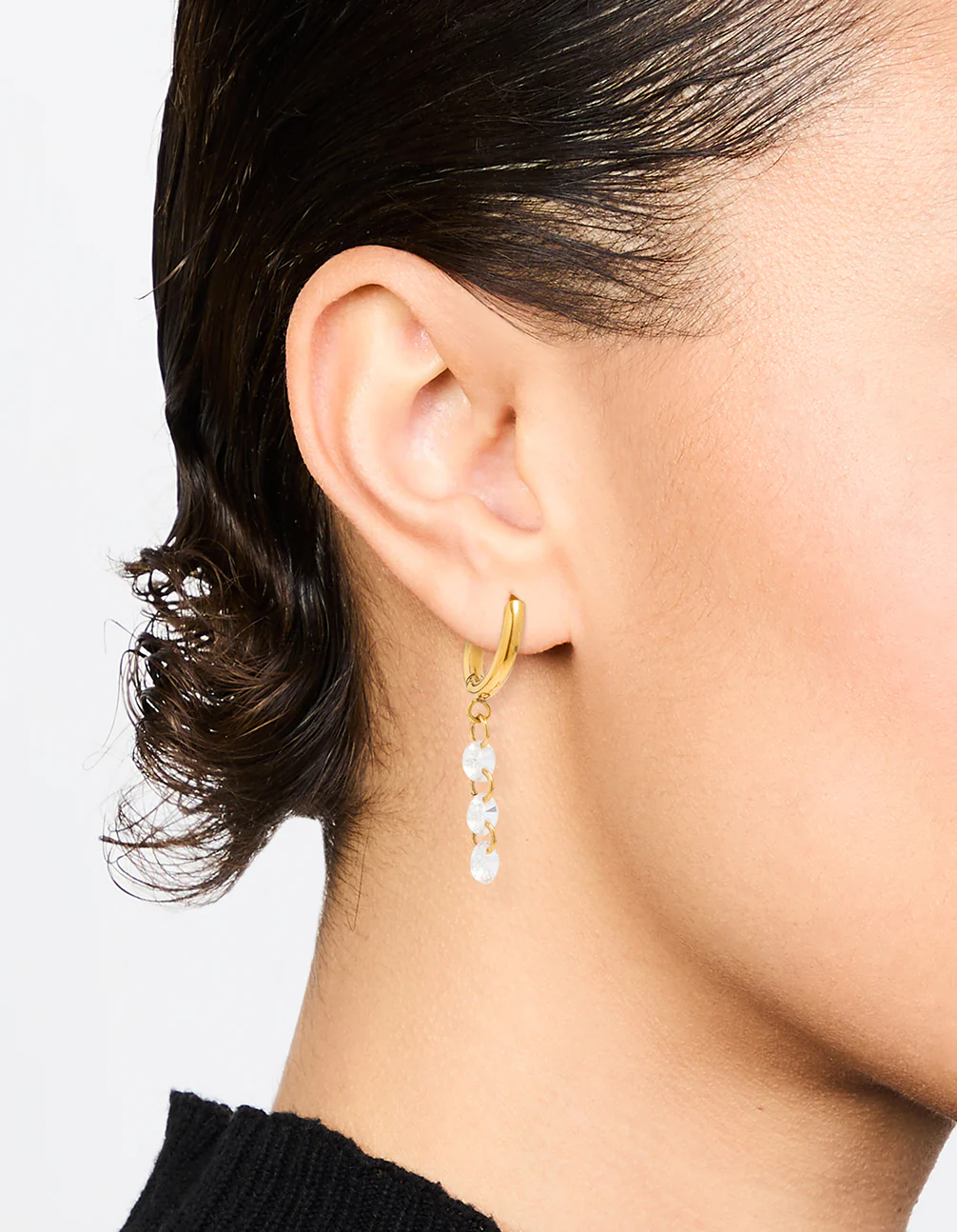 Waterproof Gold Plated Stainless Steel Cubic Zirconia Droplet Huggie Earrings - Image 2