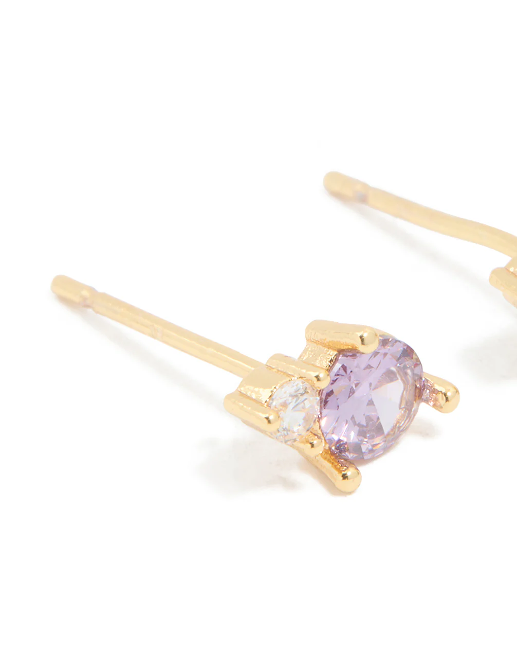 Waterproof Gold Plated Stainless Steel Cubic Zirconia Duo February Birthstone Stud Earrings - Image 4
