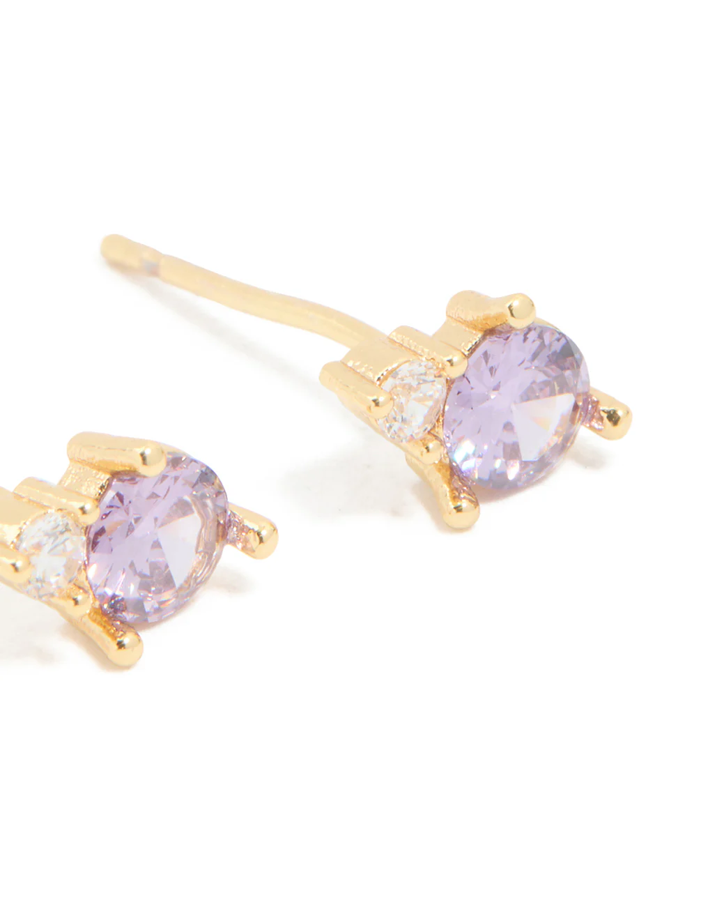 Waterproof Gold Plated Stainless Steel Cubic Zirconia Duo February Birthstone Stud Earrings - Image 5