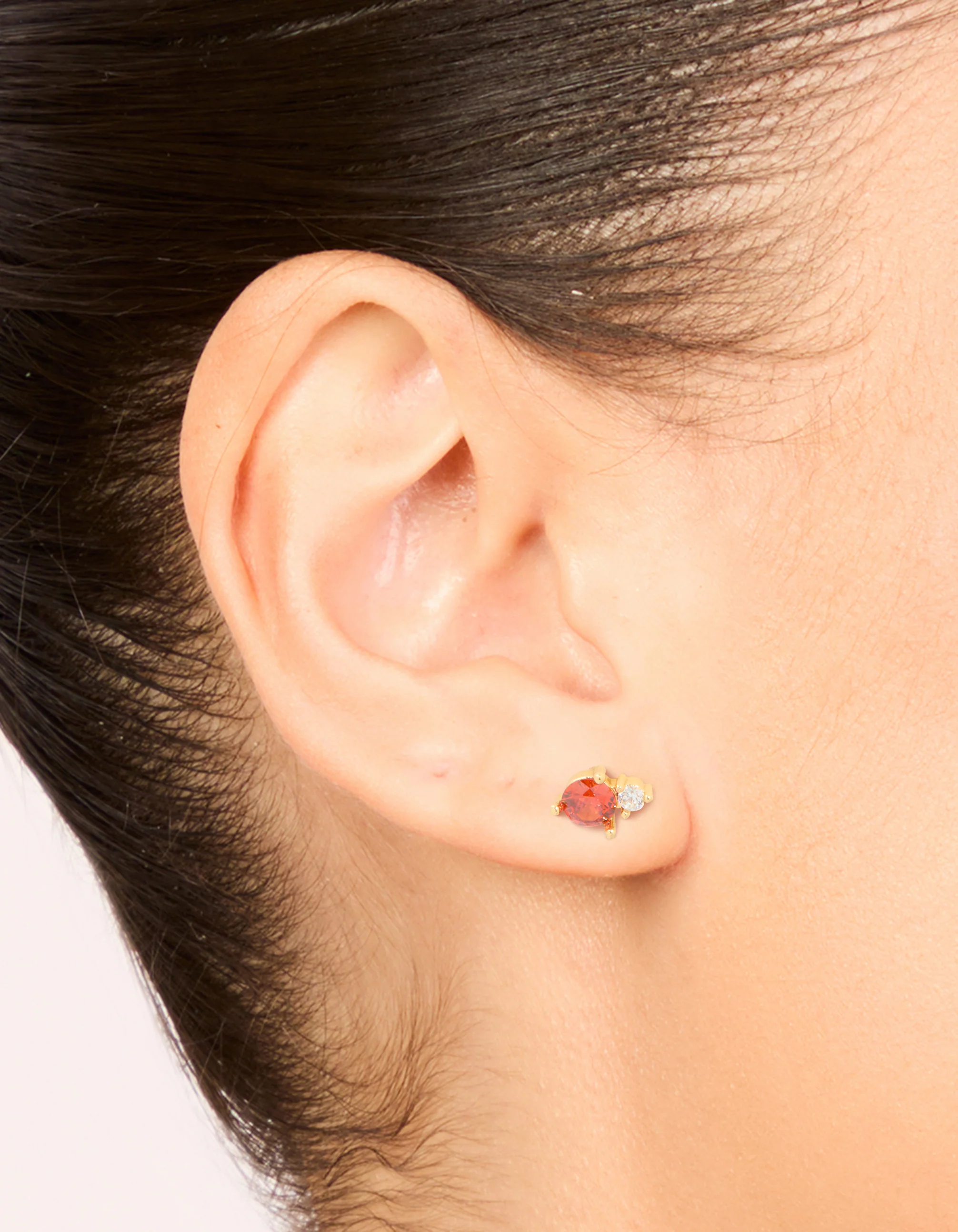 Waterproof Gold Plated Stainless Steel Cubic Zirconia Duo January Birthstone Stud Earrings - Image 2