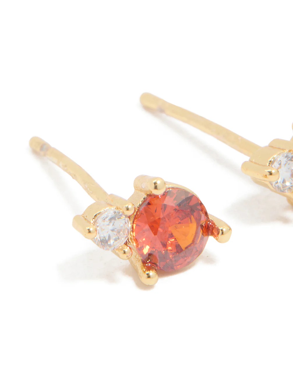 Waterproof Gold Plated Stainless Steel Cubic Zirconia Duo January Birthstone Stud Earrings - Image 4
