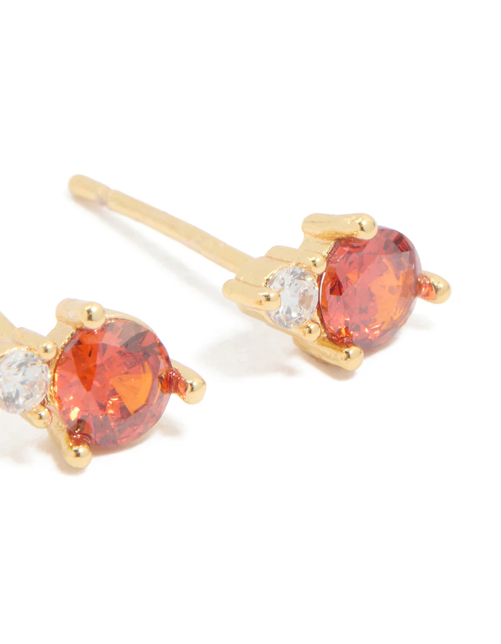 Waterproof Gold Plated Stainless Steel Cubic Zirconia Duo January Birthstone Stud Earrings - Image 5