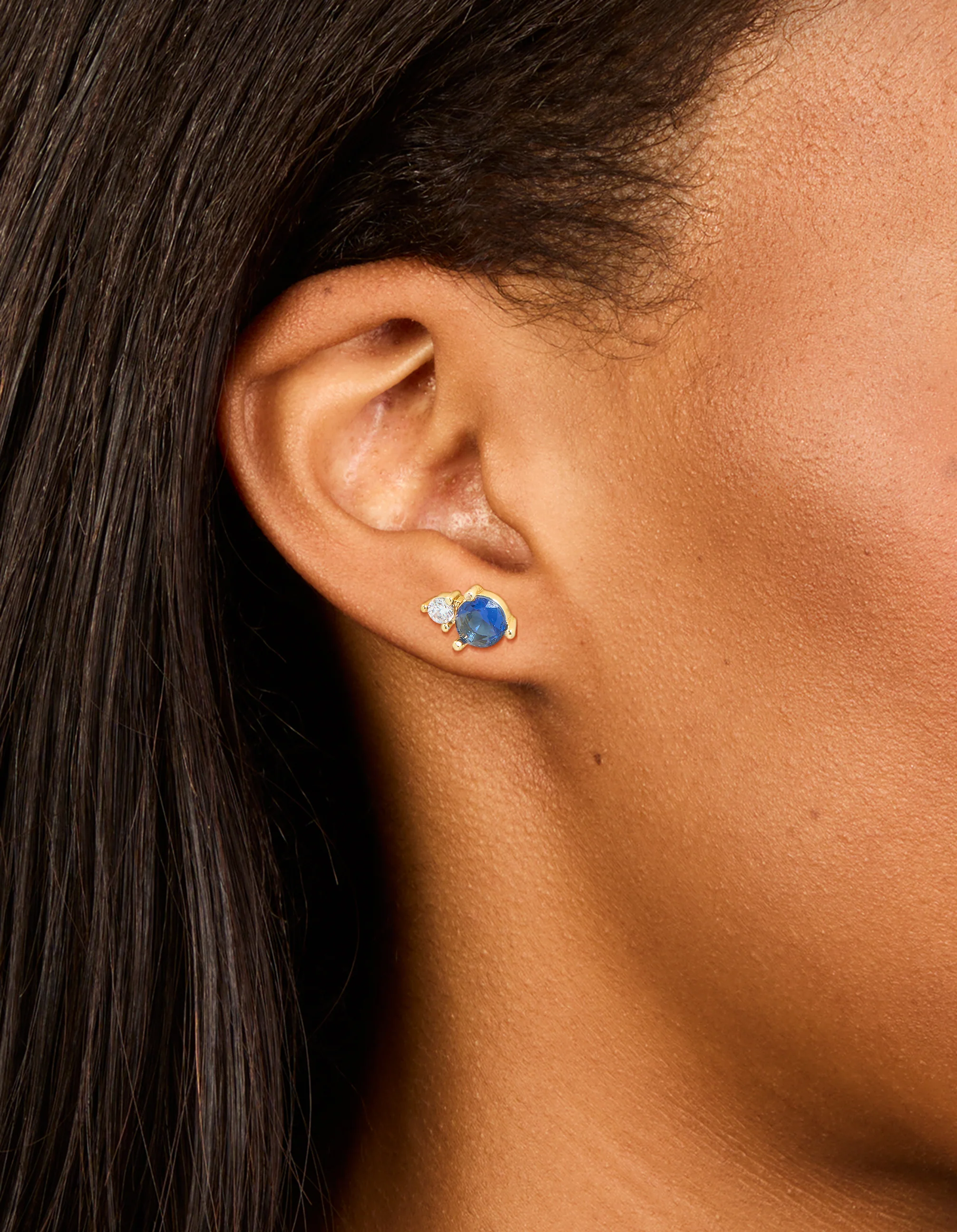 Waterproof Gold Plated Stainless Steel Cubic Zirconia Duo September Birthstone Stud Earrings - Image 2