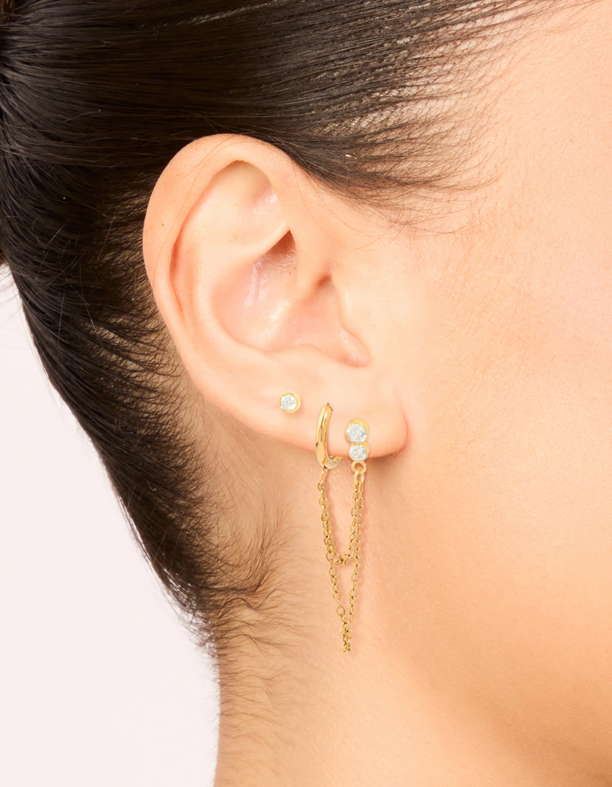 Waterproof Gold Plated Stainless Steel Cubic Zirconia Ear Stacking Pack - Image 2