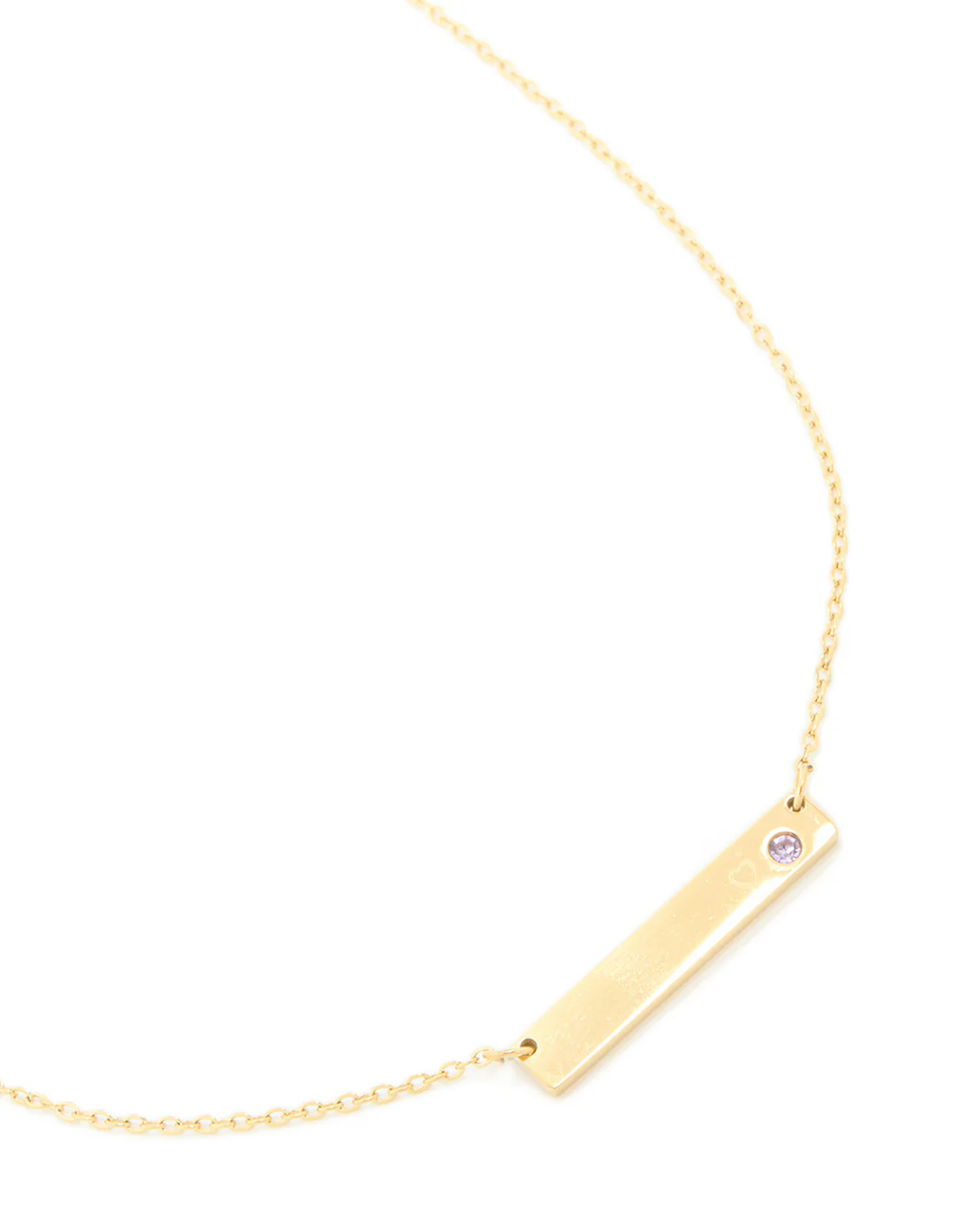 Waterproof Gold Plated Stainless Steel Cubic Zirconia Engravable Bar Necklace - Image 2
