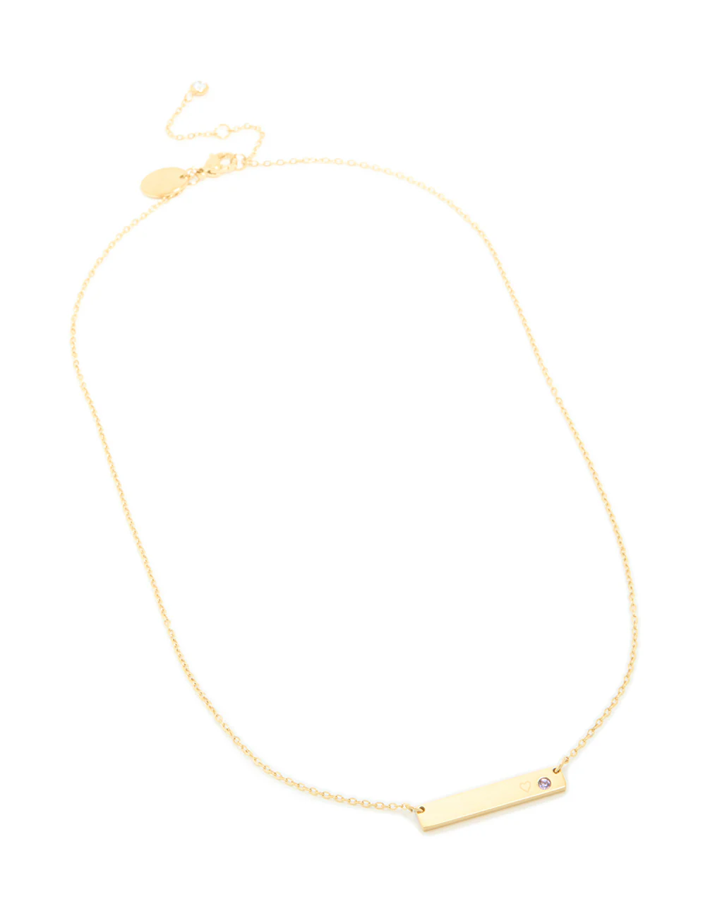 Waterproof Gold Plated Stainless Steel Cubic Zirconia Engravable Bar Necklace - Image 4