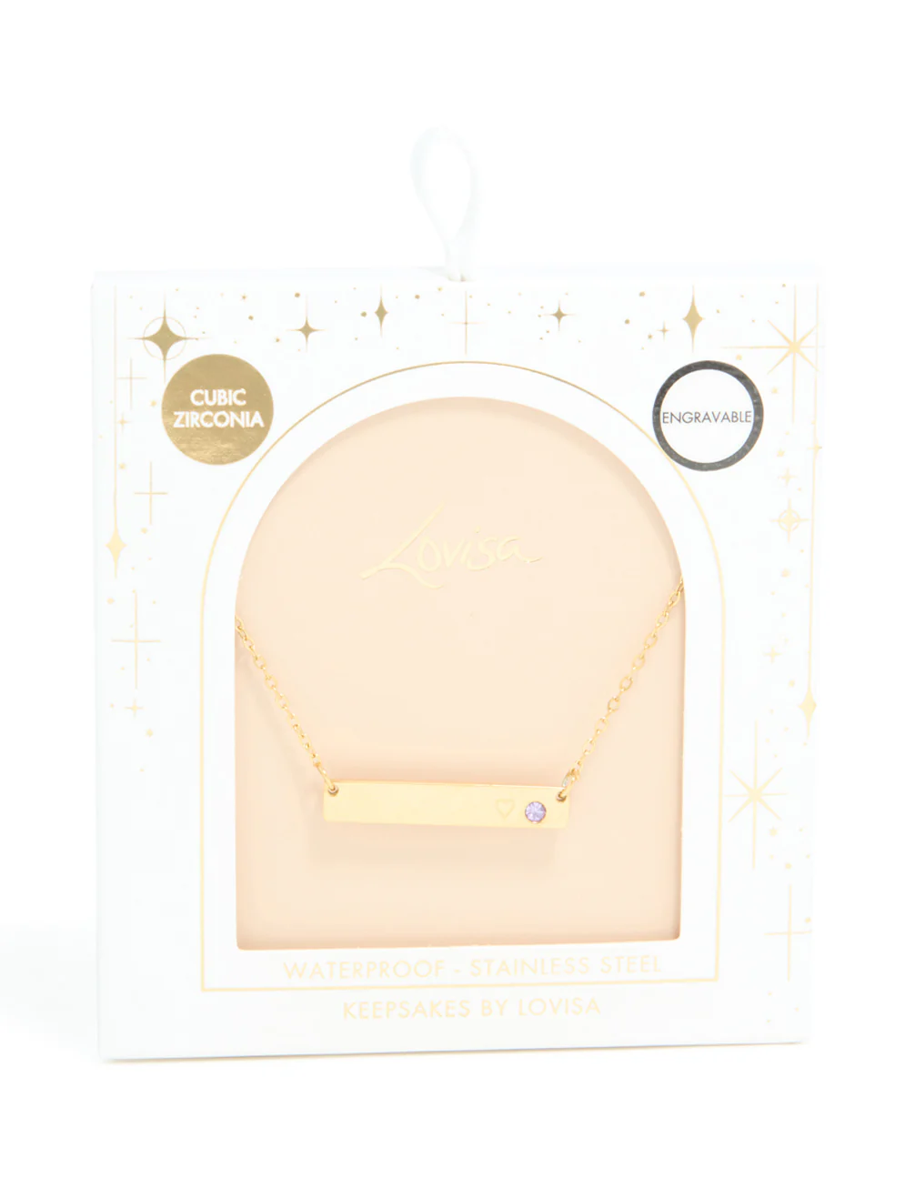Waterproof Gold Plated Stainless Steel Cubic Zirconia Engravable Bar Necklace - Image 5