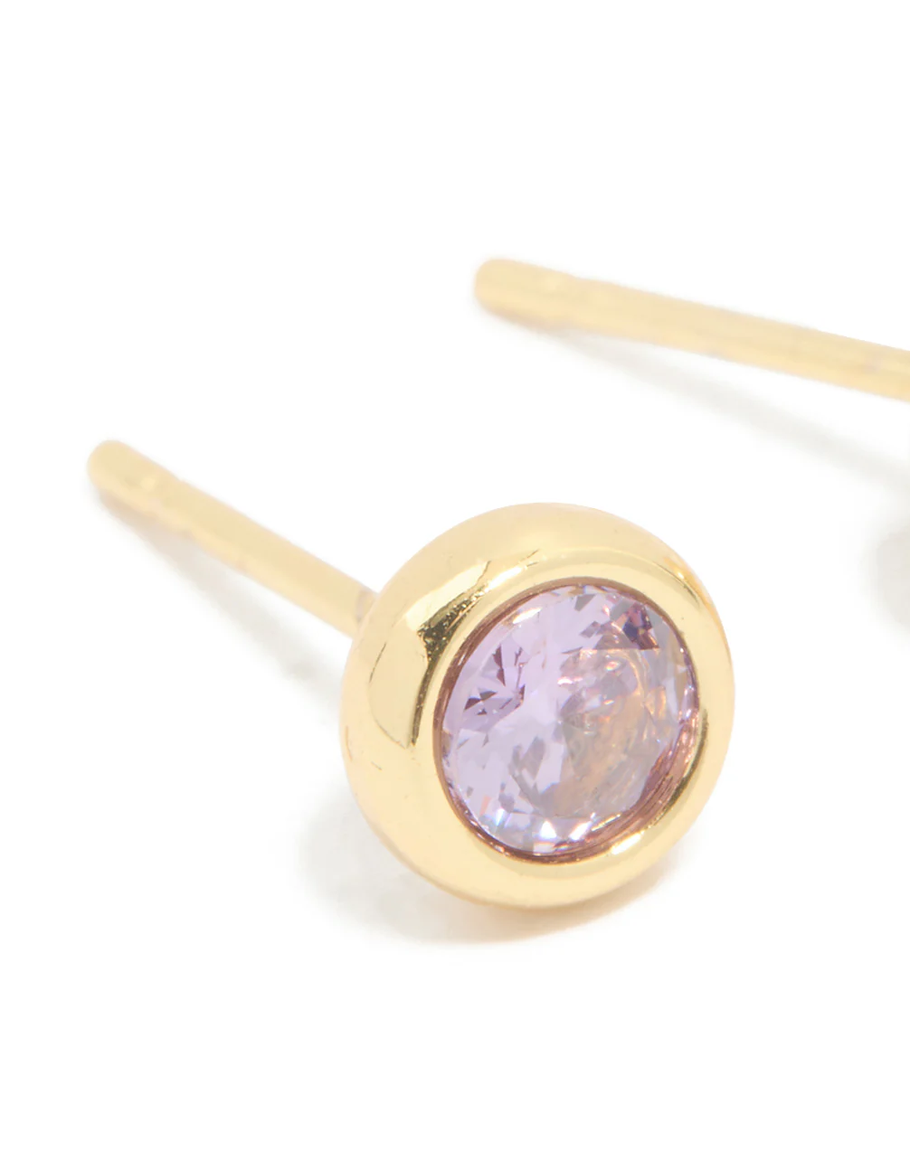 Waterproof Gold Plated Stainless Steel Cubic Zirconia February Birthstone Bezel Set Stud Earrings - Image 4