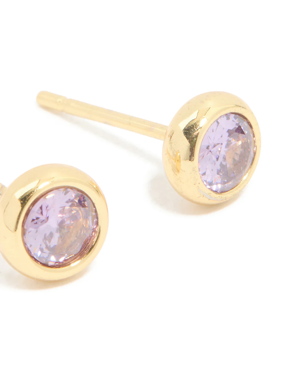 Waterproof Gold Plated Stainless Steel Cubic Zirconia February Birthstone Bezel Set Stud Earrings - Image 5