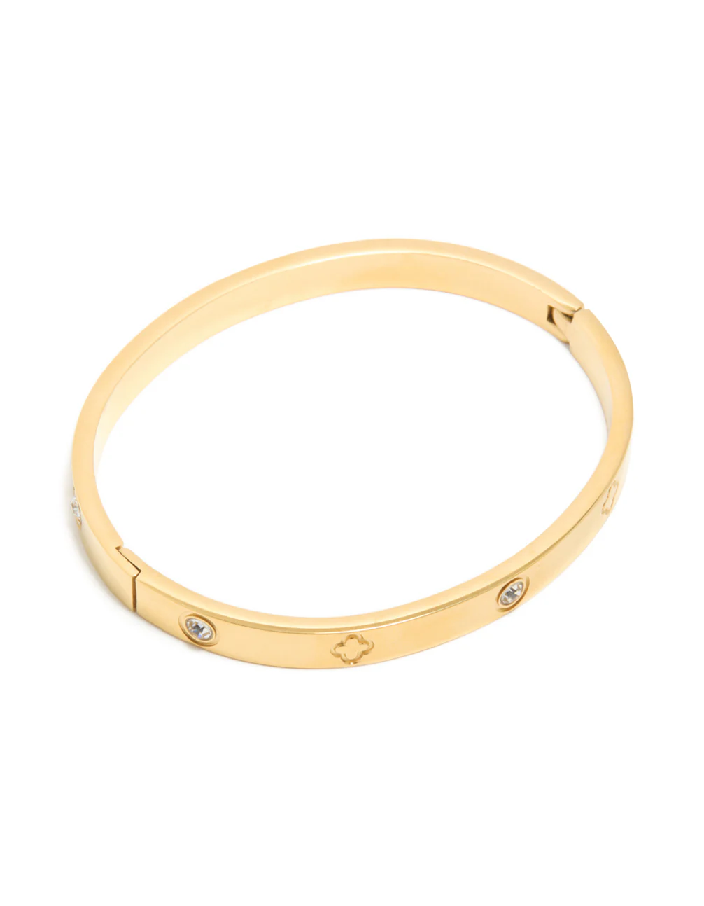 Waterproof Gold Plated Stainless Steel Cubic Zirconia Flower Bangle - Image 2