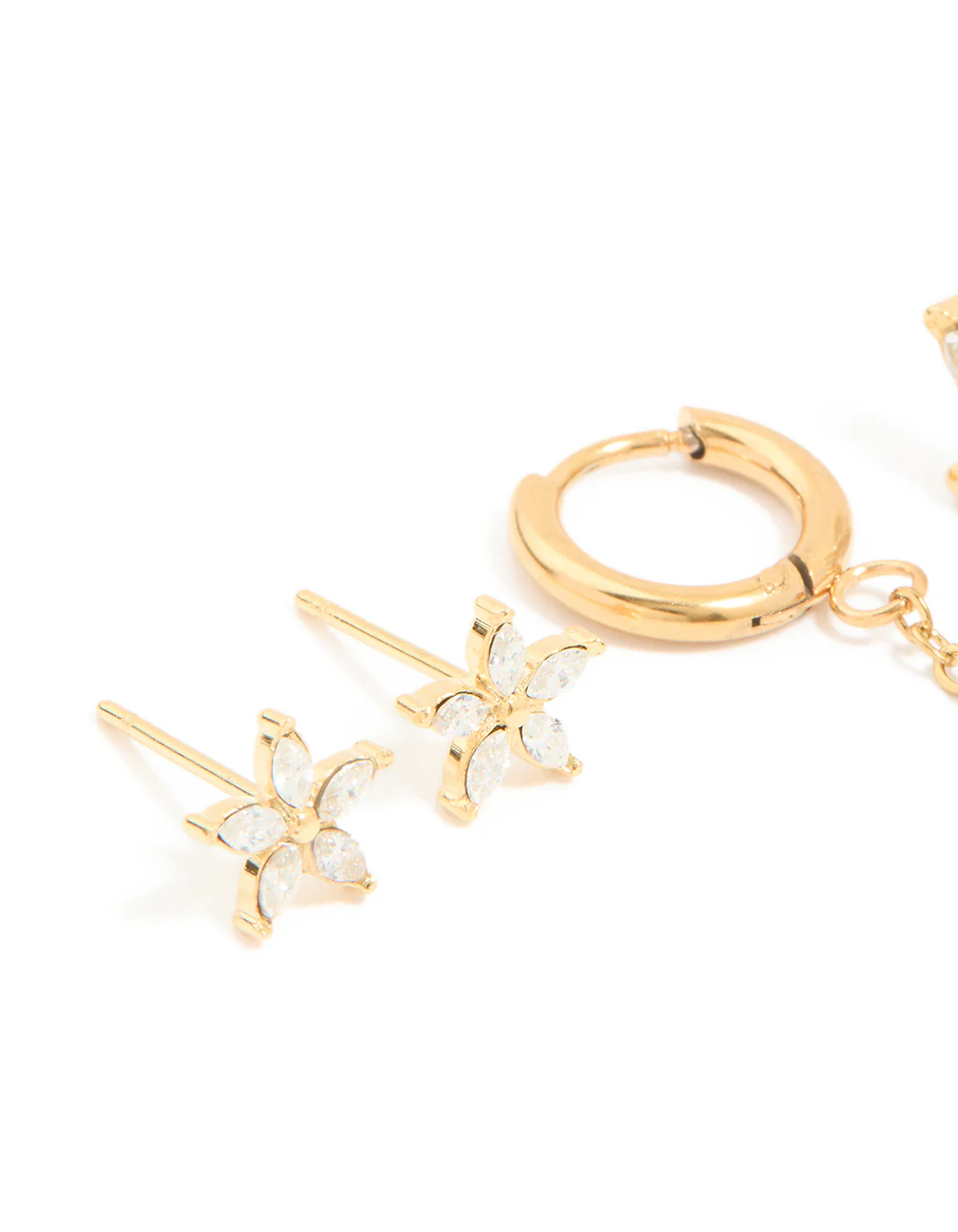 Waterproof Gold Plated Stainless Steel Cubic Zirconia Flower Hoop Chain & Flower Ear Stackers 2-Pack - Image 4