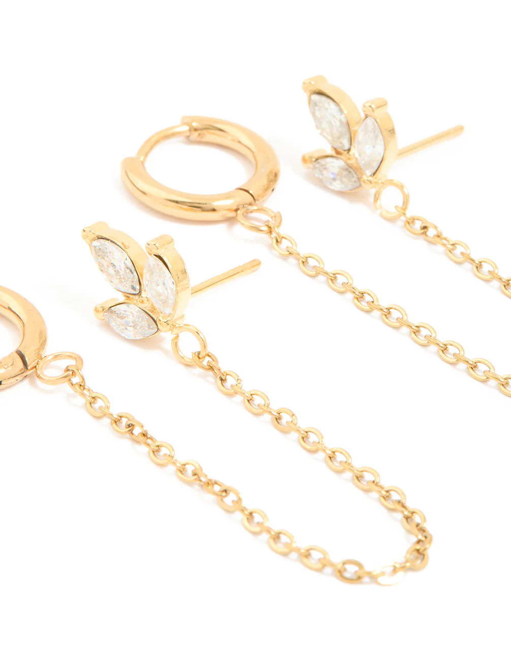 Waterproof Gold Plated Stainless Steel Cubic Zirconia Flower Hoop Chain & Flower Ear Stackers 2-Pack - Image 5